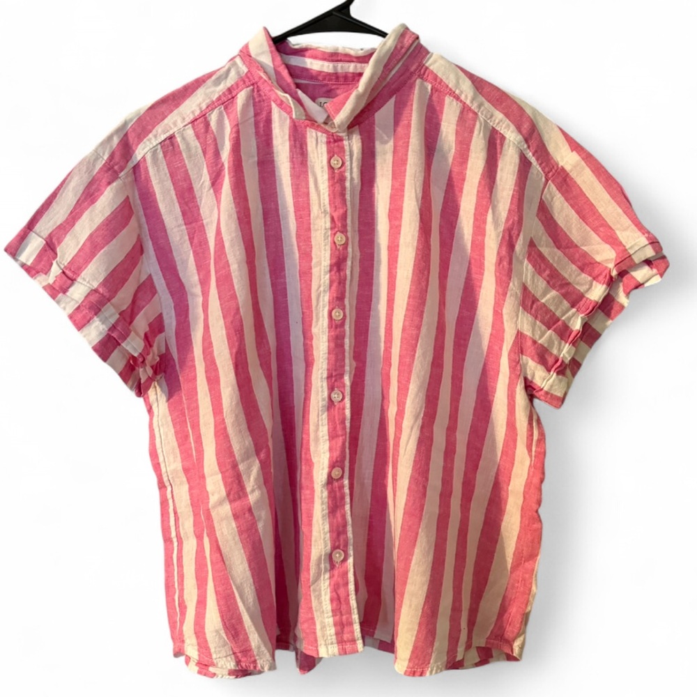 J. Crew Pink and white striped button-up shirt #stripes
